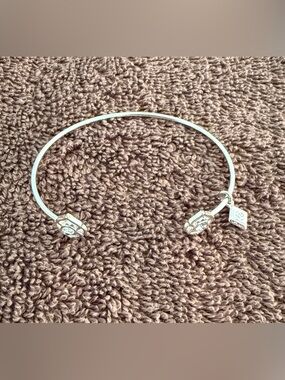 Vera Bradley Double Flower Silver Tone Rhinestone Cuff Bangle Bracelet